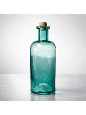 Vintage 1960s Aqua Recycled Glass Apothecary Style Bottle, 2.5x7”
